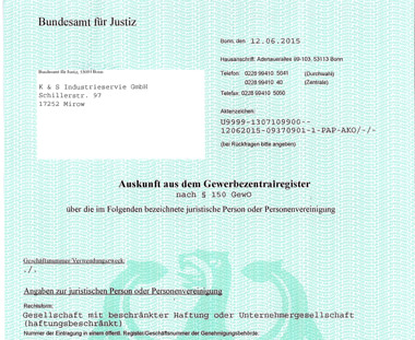 Gewerbezentralregisterauszug